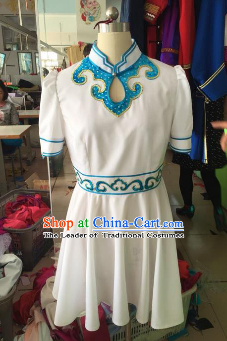 Traditional Chinese Mongol Nationality Dance Costume Mongol Robes, Chinese Mongolian Minority Nationality Embroidery Dress Clothing for Women