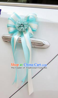 Top Grade Wedding Accessories Decoration, China Style Wedding Car Ornament Blue Flowers Bride Ribbon Garlands