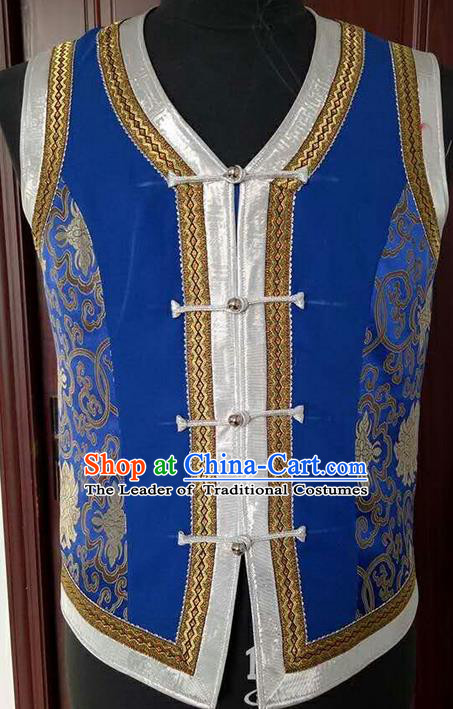 Traditional Chinese Mongol Nationality Dance Costume Handmade Mongolian Satin Vest, China Mongolian Minority Nationality Waistcoat Clothing for Men