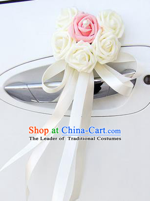 Top Grade Wedding Accessories Decoration, China Style Wedding Car Ornament Six Flowers Bride White Rose Ribbon Garlands