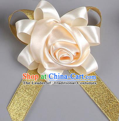 Top Grade Wedding Accessories Decoration Corsage, China Style Wedding Ornament Champagne Rose Flowers Bride Bridegroom Ribbon Brooch