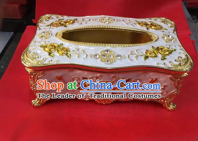 Traditional Handmade Chinese Mongol Nationality Crafts White Tissue Box, China Mongolian Minority Nationality Cloisonne Gilded Paper Holder
