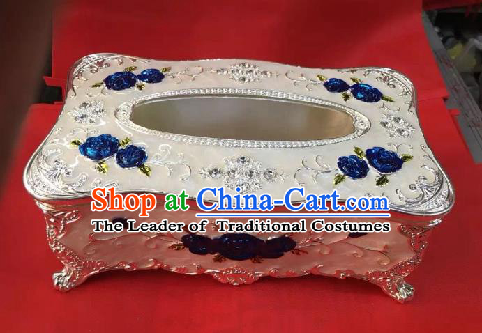 Traditional Handmade Chinese Mongol Nationality Crafts White Tissue Box, China Mongolian Minority Nationality Cloisonne Trace Silver Paper Holder