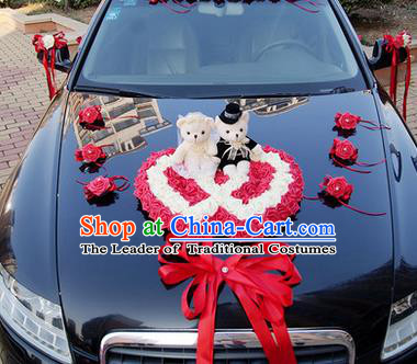 Top Grade Wedding Accessories Decoration, China Style Wedding Car Ornament Red Flowers Heart-shaped Plate