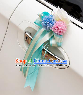 Top Grade Wedding Accessories Decoration, China Style Wedding Car Ornament Blue and Pink Flowers Bride Silk Ribbon Garlands
