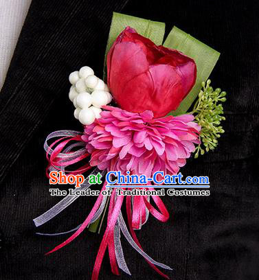 Top Grade Classical Wedding Red Silk Tulipa Flowers,Groom Emulational Corsage Groomsman Brooch Flowers for Men
