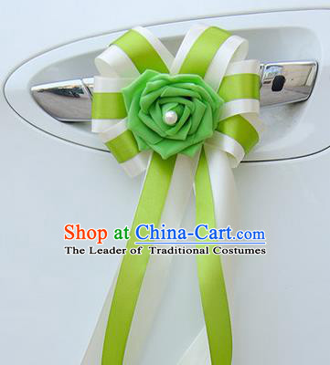 Top Grade Wedding Accessories Decoration, China Style Wedding Car Bowknot Green Flowers Bride Long Ribbon Garlands Ornaments