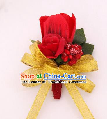 Top Grade Classical Wedding Rosy Silk Flowers,Groom Emulational Corsage Groomsman Brooch Flowers for Men