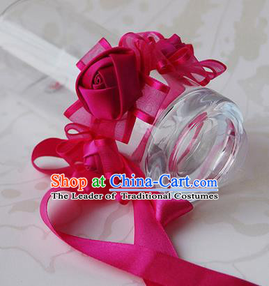 Top Grade Classical Wedding Ribbon Rosy Silk Flowers, Bride Emulational Wrist Flowers Bridesmaid Bracelet Flowers for Women