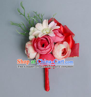 Top Grade Classical Wedding Red Silk Flowers,Groom Emulational Corsage Brooch Flowers for Men