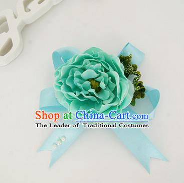 Top Grade Classical Wedding Green Silk Flowers, Bride Emulational Corsage Bridesmaid Bowknot Ribbon Brooch Rose Flowers for Women