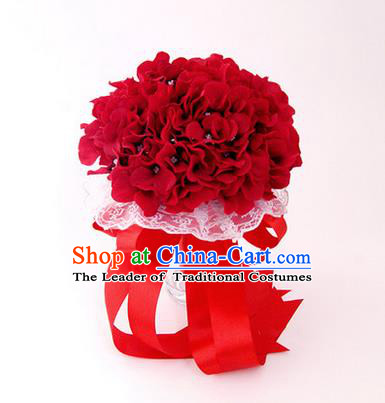 Top Grade Classical Wedding Silk Flowers, Bride Holding Emulational Red Flowers Ball, Hand Tied Bouquet Flowers for Women