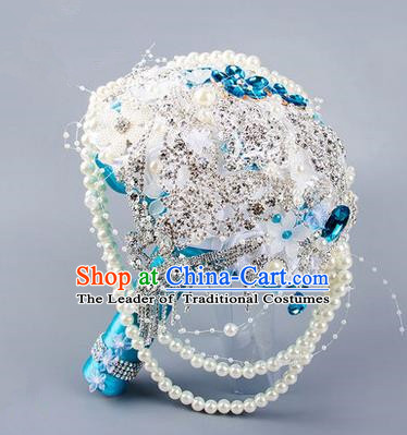Top Grade Classical Wedding Extravagant Silk Flowers, Bride Holding Luxury Pearl Flowers Ball, Crystal Hand Tied Bouquet Flowers for Women