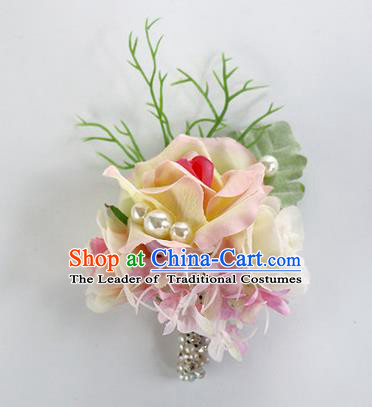 Top Grade Classical Wedding Pink Flower Brooch, Bride Emulational Corsage Bridesmaid Brooch Flowers for Women
