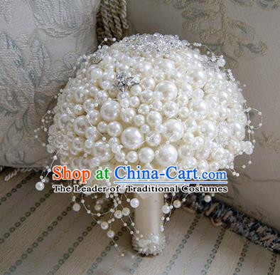 Top Grade Classical China Wedding Extravagant Pearls Flowers Nosegay, Bride Holding Luxury Crystal Flowers Ball Hand Tied Bouquet Flowers for Women