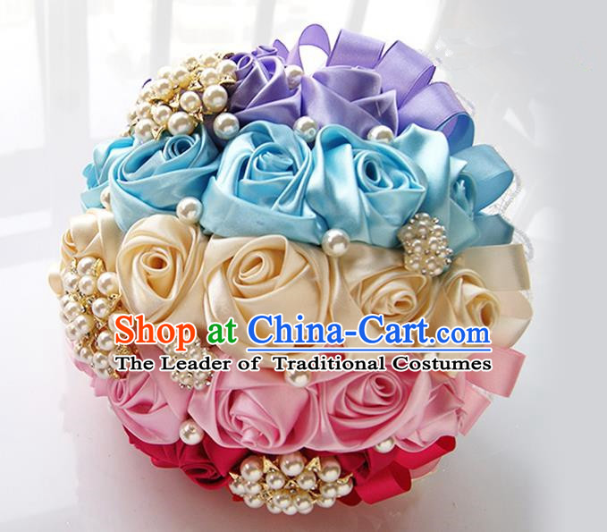 Top Grade Classical Wedding Ice Cream Color Corsage Brooch, Bride Emulational Corsage Bridemaid Brooch Flowers for Women