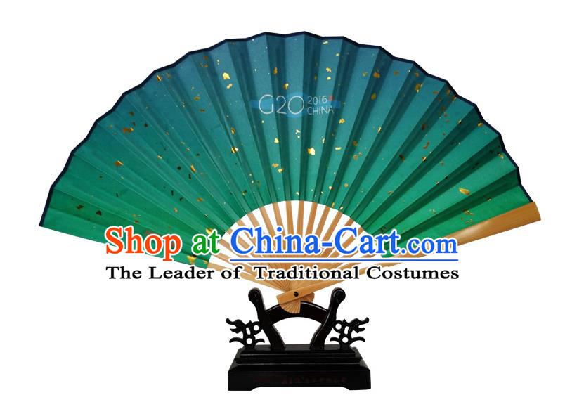 Traditional Chinese Handmade Crafts Folding Fan, China Classical Art Paper Sensu Green Xuan Paper Fan Hanfu Fans for Men