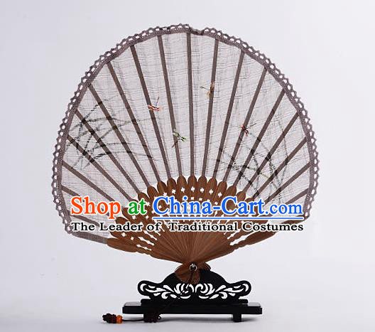 Traditional Chinese Handmade Crafts Hand Painting Flower Folding Fan, China Classical Linen Sensu Sunflower-type Grey Fan Hanfu Fans for Women