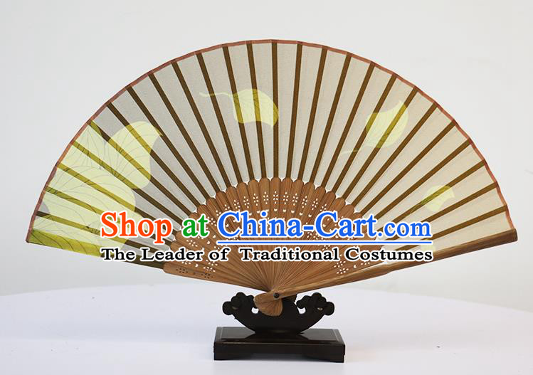 Traditional Chinese Handmade Crafts Silk Folding Fan, China Classical Chiffon Sensu Printing Leaf Fan Hanfu Fans for Women