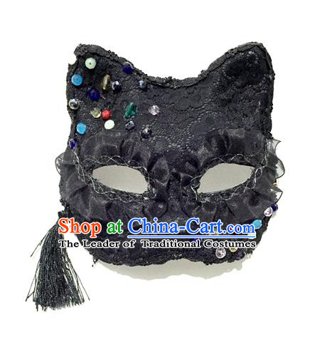 Top Grade Halloween Masquerade Accessories Ceremonial Occasions Handmade Model Show Mask, Brazilian Carnival Black Paillette Mask for Men