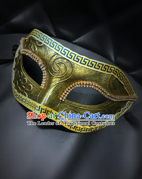 Top Grade Halloween Masquerade Ceremonial Occasions Handmade Model Show Golden Mask for Men