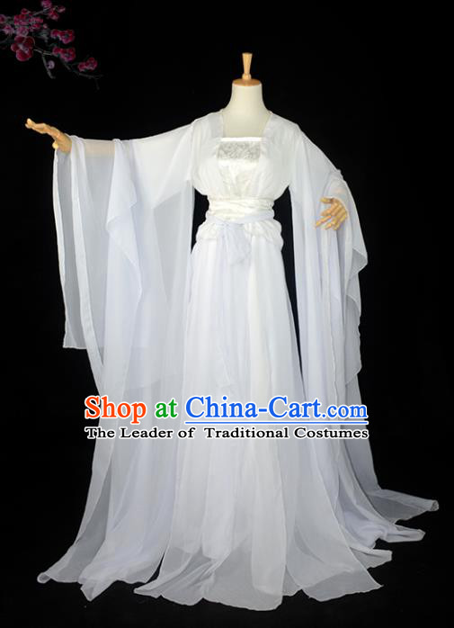 Chinese Ancient Cosplay Han Dynasty Imperial Princess Costumes, Chinese Traditional White Dress Clothing Chinese Cosplay Swordsman Costume for Women