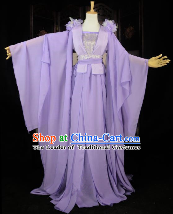 Chinese Ancient Cosplay Song Dynasty Princess Fairy Costumes, Chinese Traditional Hanfu Lilac Dress Clothing Chinese Palace Lady Dance Costume for Women