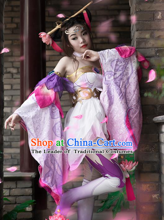 Chinese Ancient Cosplay Tang Dynasty Chivalrous Lady Purple Dress, Chinese Traditional Hanfu Clothing Chinese Princess Fairy Costume for Women