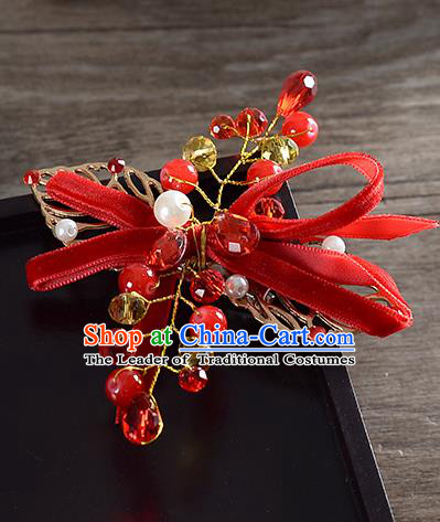 Traditional Handmade Chinese Ancient Classical Wedding Hair Accessories Bride Red Bowknot Hair Stick, China Princess Hairpins Headwear for Women