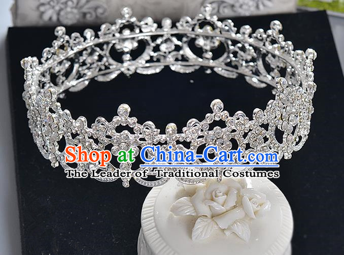 Top Grade Handmade Chinese Classical Hair Accessories Baroque Style Crystal Queen Round Royal Crown, Hair Sticks Hair Jewellery Hair Clasp for Women