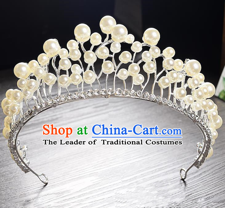Top Grade Handmade Chinese Classical Hair Accessories Baroque Style Headband White Pearls Princess Royal Crown, Hair Sticks Hair Jewellery Hair Clasp for Women