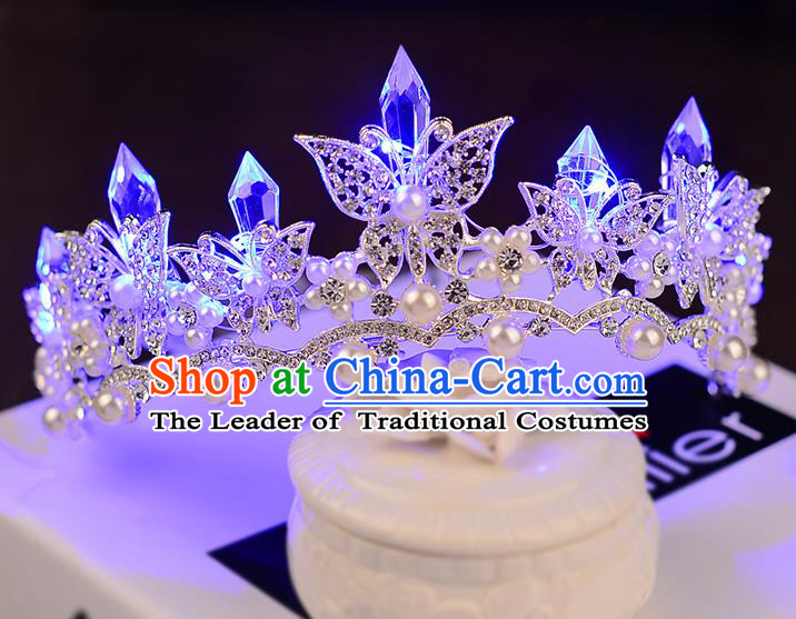 Top Grade Handmade Chinese Classical Hair Accessories Baroque Style Shine Crystal Queen Butterfly Royal Crown, Hair Sticks Hair Jewellery Hair Clasp for Women