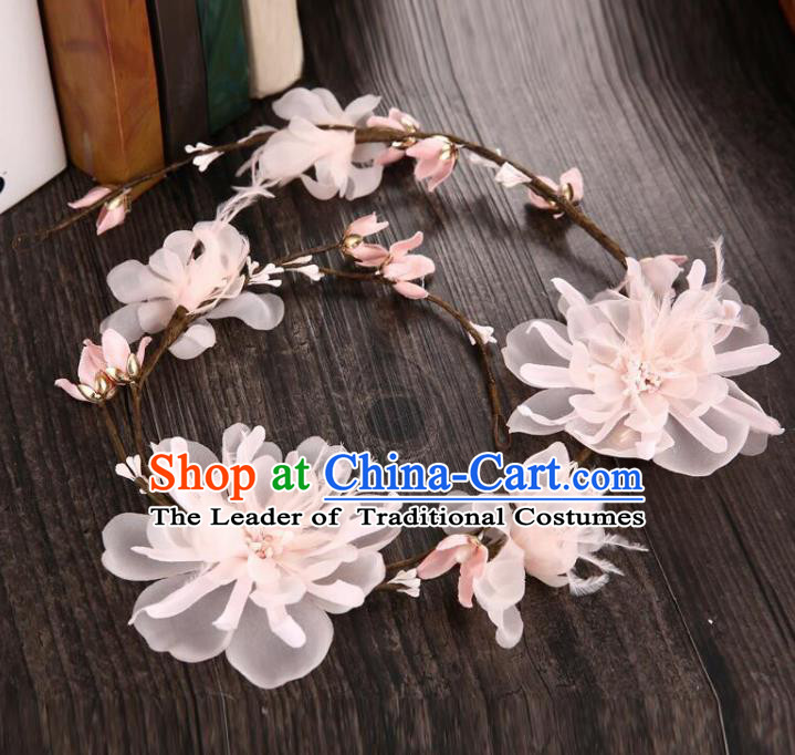 Top Grade Handmade Chinese Classical Hair Accessories Baroque Style Light Pink Flowers Garland, Bride Hair Sticks Hair Clasp for Women