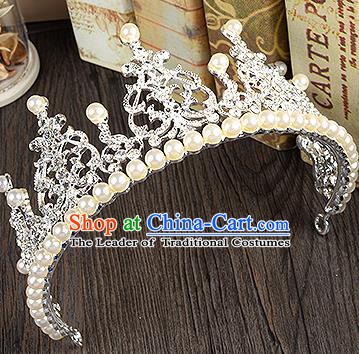 Top Grade Handmade Chinese Classical Hair Accessories Baroque Style Extravagant Crystal Pearls Queen Royal Crown, Hair Sticks Hair Jewellery Hair Clasp for Women