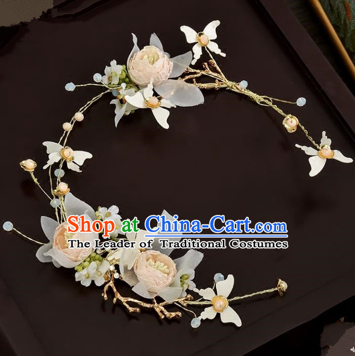 Top Grade Handmade Chinese Classical Hair Accessories Baroque Style Wedding Pink Flowers Headband Bride Hair Clasp for Women