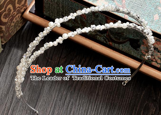 Top Grade Handmade Chinese Classical Hair Accessories Baroque Style Pearls Wedding Royal Crown, Bride Princess Hair Jewellery Hair Clasp for Women