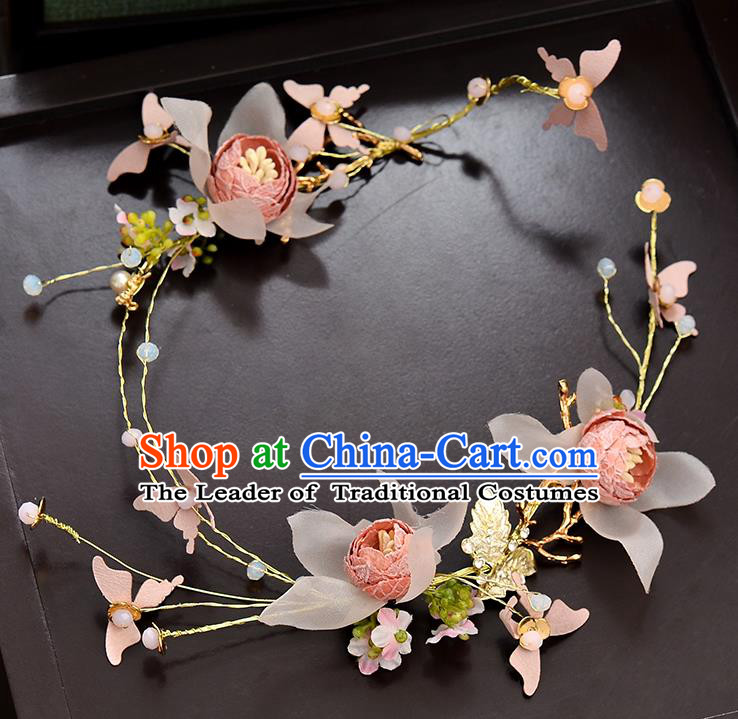 Top Grade Handmade Chinese Classical Hair Accessories Baroque Style Wedding Pink Flowers Garland Hair Clasp Headband Bride Headwear for Women
