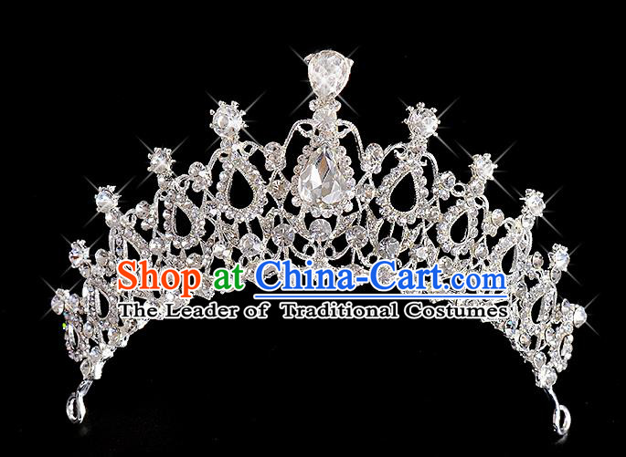 Top Grade Handmade Chinese Classical Hair Accessories Baroque Style Wedding Queen Crystal Royal Crown, Bride Hair Kether Jewellery Hair Clasp for Women