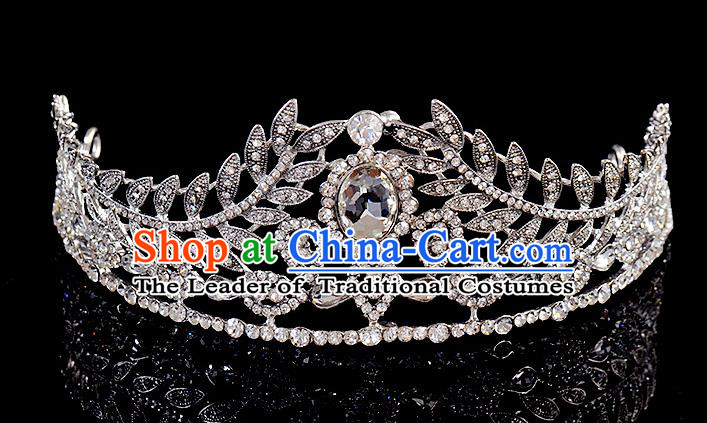 Top Grade Handmade Chinese Classical Hair Accessories Baroque Style Wedding Crystal Leaf Royal Crown, Bride Princess Hair Kether Jewellery Hair Clasp for Women