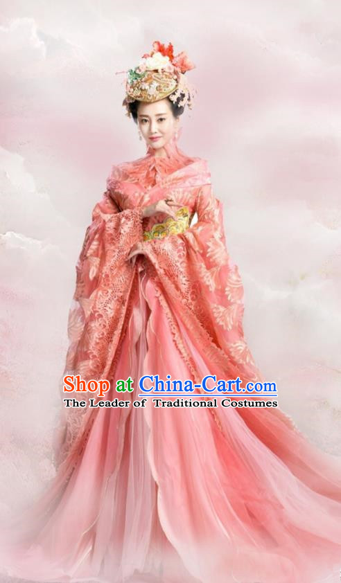 Traditional Ancient Chinese Mythologies Imperial Concubine Embroidery Dance Costume, Once Upon a Time Chinese Palace Lady Hanfu Dress Clothing for Women