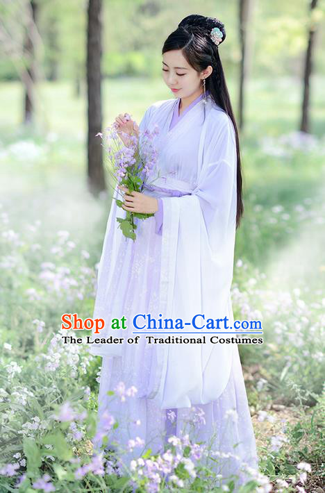 Traditional Ancient Chinese Costume Jin Dynasty Young Lady Embroidery Wide Sleeve Dress, Elegant Hanfu Clothing Chinese Palace Princess Costume for Women