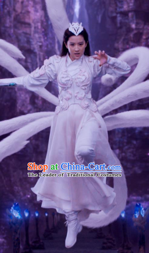 Traditional Ancient Chinese Mythologies Fairy Fox Embroidery Dance Costume, Once Upon a Time Chinese Palace Lady Hanfu Armor Princess Clothing for Women