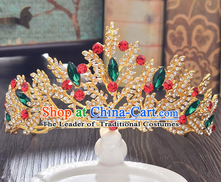 Top Grade Handmade Hair Accessories Baroque Style Wedding Green Crystal Royal Crown, Bride Princess Hair Kether Jewellery Imperial Crown for Women