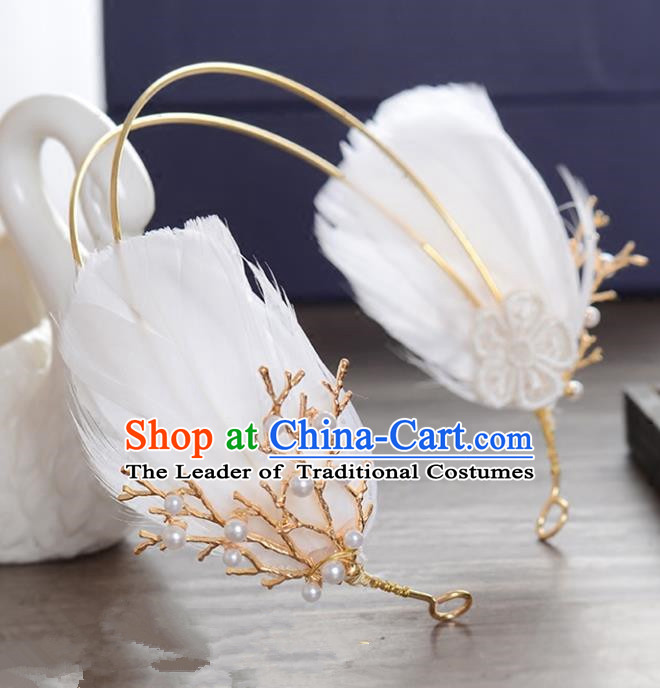 Top Grade Handmade Chinese Classical Hair Accessories Princess Wedding Feather Hair Clasp Hair Stick Headband Bride Headwear for Women