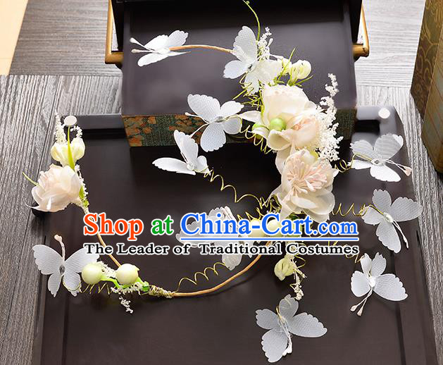 Top Grade Handmade Chinese Classical Hair Accessories Princess Wedding Butterfly Flower Hair Clasp Hair Stick Headband Bride Headwear for Women