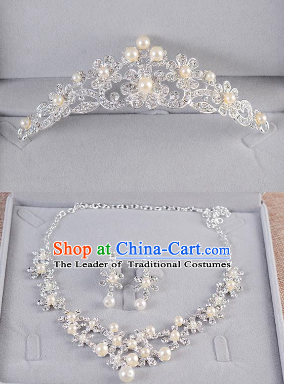 Top Grade Handmade Chinese Classical Jewelry Accessories Queen Wedding Crystal Pearls Royal Crown Tassel Earrings and Necklace Bride Ornaments for Women