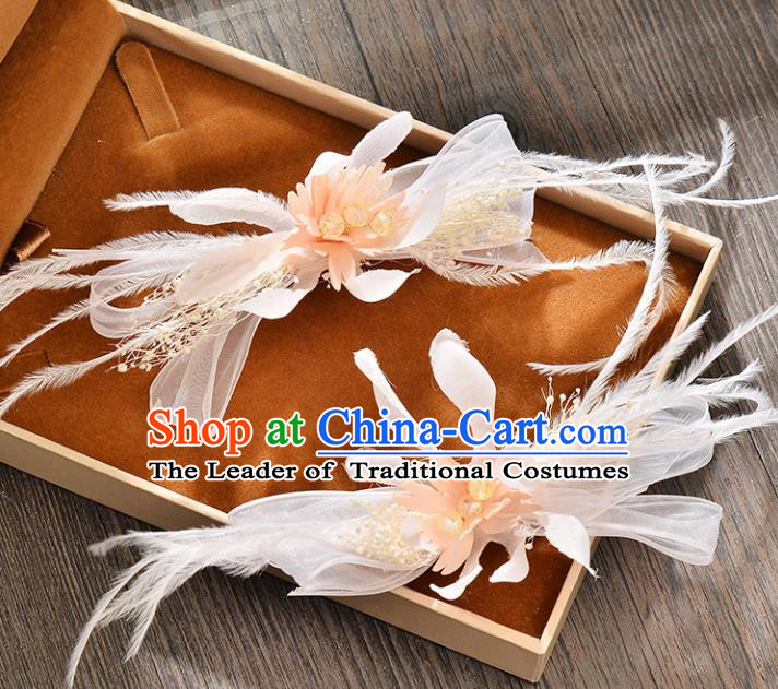 Top Grade Handmade Chinese Classical Hair Accessories Princess Wedding Pink Feather Hair Claw Hair Stick Bride Headwear for Women
