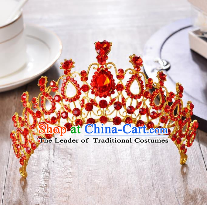 Top Grade Handmade Hair Accessories Baroque Style Wedding Princess Red Crystal Royal Crown, Bride Toast Hair Kether Jewellery Round Imperial Crown for Women