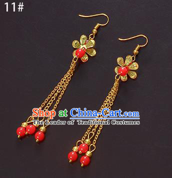 Top Grade Handmade Chinese Classical Jewelry Accessories Xiuhe Suit Wedding Ancient Costume Golden Tassel Earrings Bride Hanfu Eardrop for Women