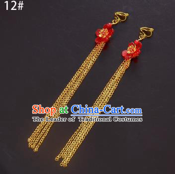Top Grade Handmade Chinese Classical Jewelry Accessories Xiuhe Suit Wedding Ancient Costume Red Flower Golden Tassel Earrings Bride Hanfu Eardrop for Women